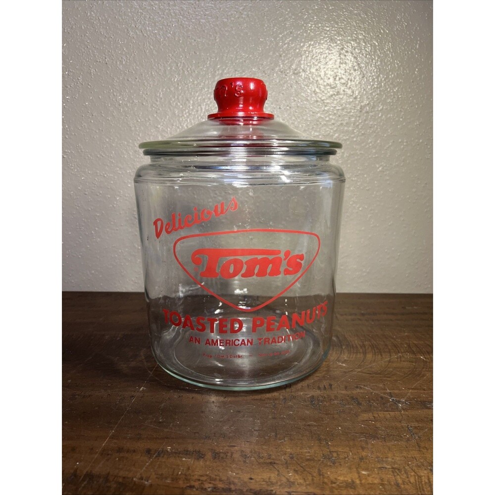Vintage Tom's Toasted Peanuts Jar  "Chip in Lid"